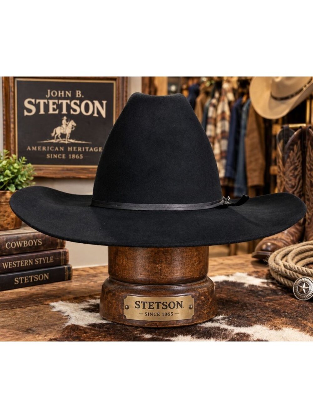 John B. Stetson Big Lake 5X Beaver Western Cowboy Hat Black  USA 6 3/4 - 6 7/8